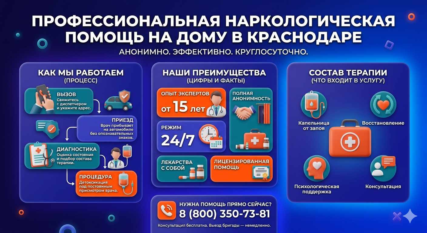 Инфографика о принципах лечения алкоголизма на дому в Завьялово: этапы вызова нарколога, преимущества анонимной детоксикации и состав медицинской помощи.